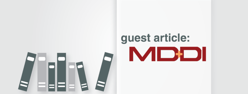 Illustration with the phrase "guest article" above MD+DI logo