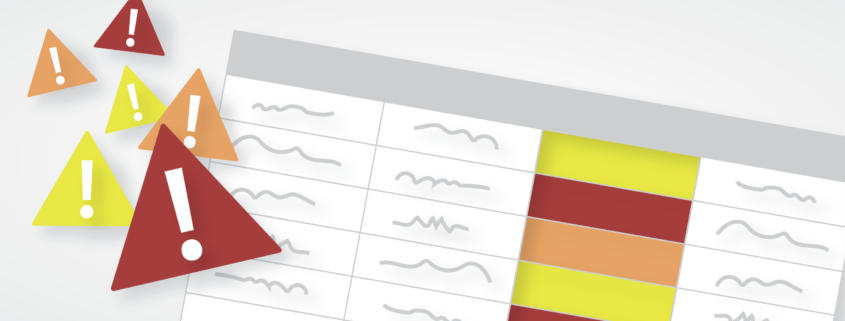 Illustration of risk assessment with caution icons